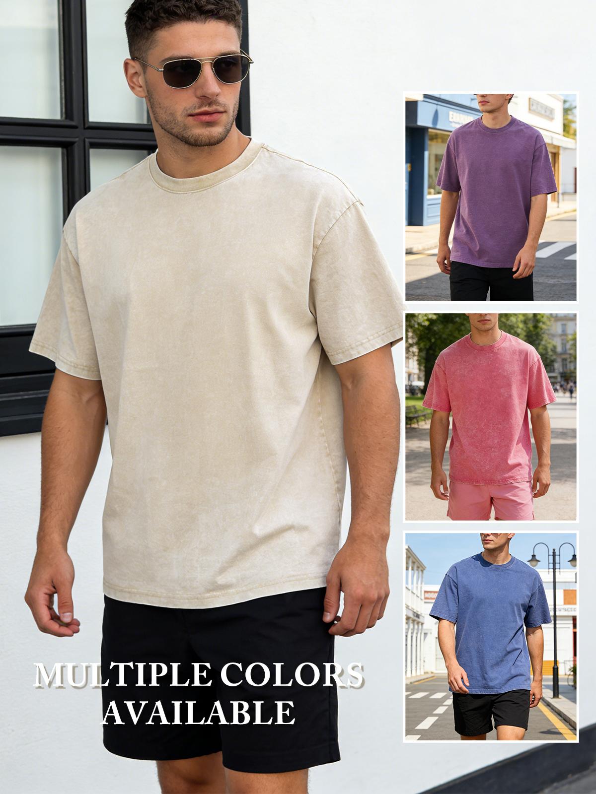 MARSVOVO 4 Pack Unisex Oversized Vintage Style Heavyweight Cotton Workout T-Shirts Solid Color Casual Washed Tshirts Short Sleeve Basic Loose Fit Acid Wash Tees