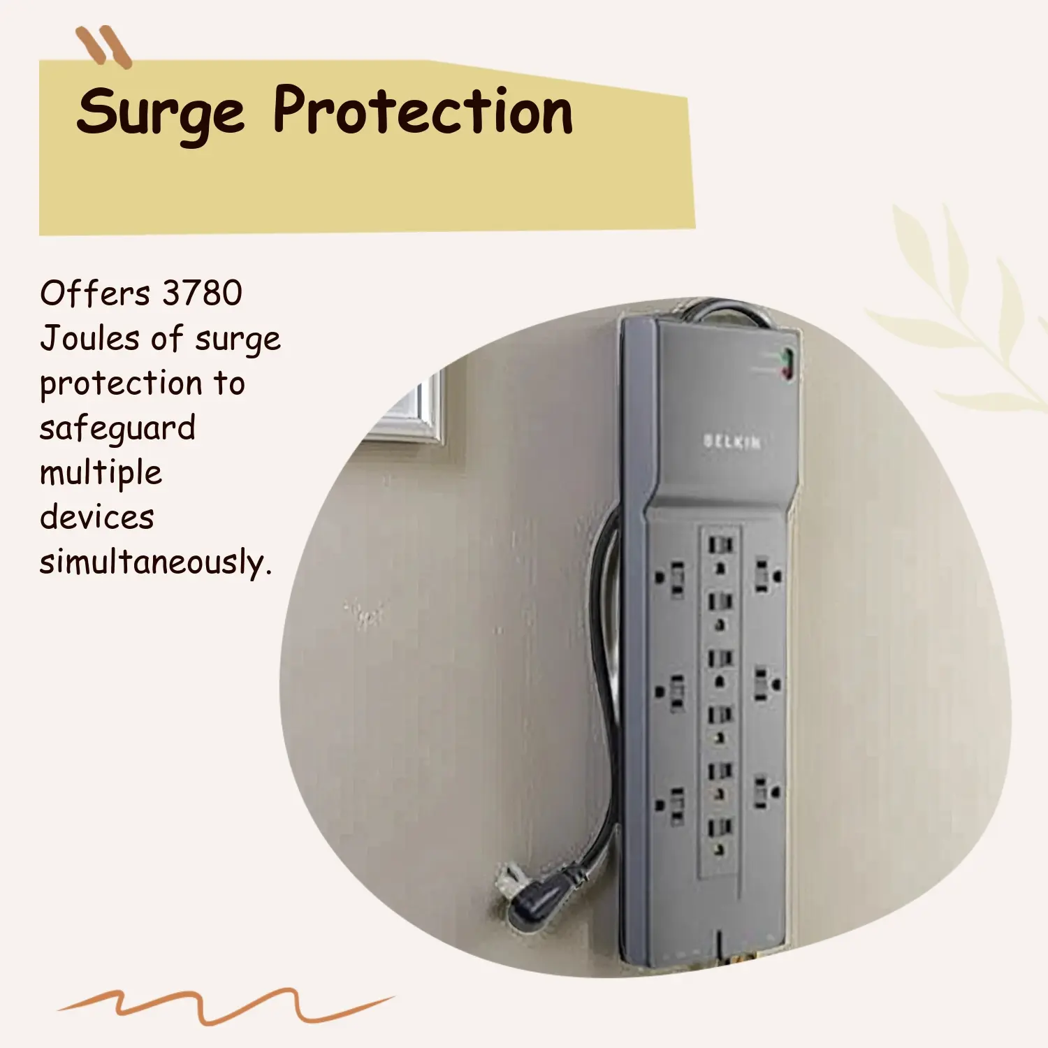 Belkin 12-Outlet Home/Office Surge Protector - 8 foot Cable - Black - 3780 Joules Protection Compact