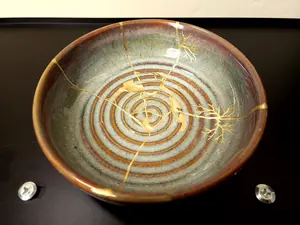 Wabi-Sabi Kintsugi Style Ceramic Bowl | Tree of Life Golden Art | Zen Home Decor & Jewelry Dish