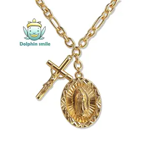 Virgen Mary Necklace,Jesus Cross Necklace,Virgen de Guadalupe Necklace, San judas tadeo chain Jesus Necklace,Jesus Crucifix Necklace