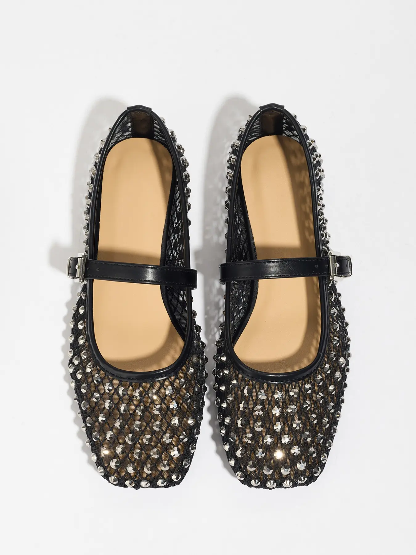 Women's Breathable Ballet Flats, Square Toe Mesh Shoes, Rhinestone Mary Jane Sandals, Fashion Low Heel Casual Footwear, Soft Sole Flats, Summer Shoes, Slip On Flats