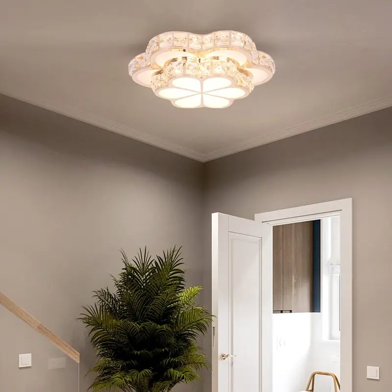 16w Crystal Ceiling Light, Recessed LED Lamp for Hallway Corridor Entryway Living Room, Ultra-Thin Modern Design