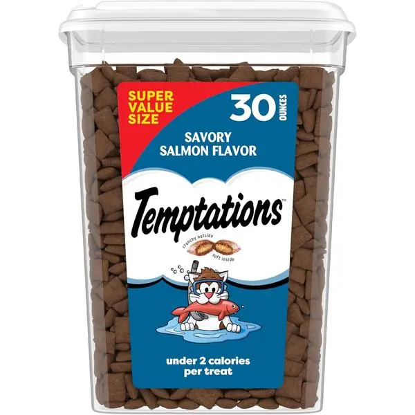 Temptations Cat Treats Classic Crunchy and Soft Cat Treats, Savory Salmon Flavor, 30 oz. Tub