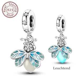 Original jewelry, 1 piece S925 sterling silver summer night firefly pendant, suitable for original 3mm bracelet necklace keychain DIY pendant to make women's gifts, suitable for birthday and holiday party gifts