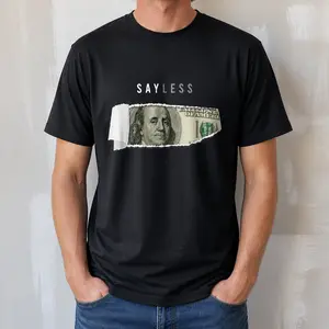 "Say Less Money Dollar Sign" Business Cryptocurrency Graphic T-Shirt Unisex - Rich Earn Statement Top - Modern Crypto Investor Aesthetic Apparel - Soft Breathable Graphic Shirt - Unique Professional Detail Crew Neck Tee
