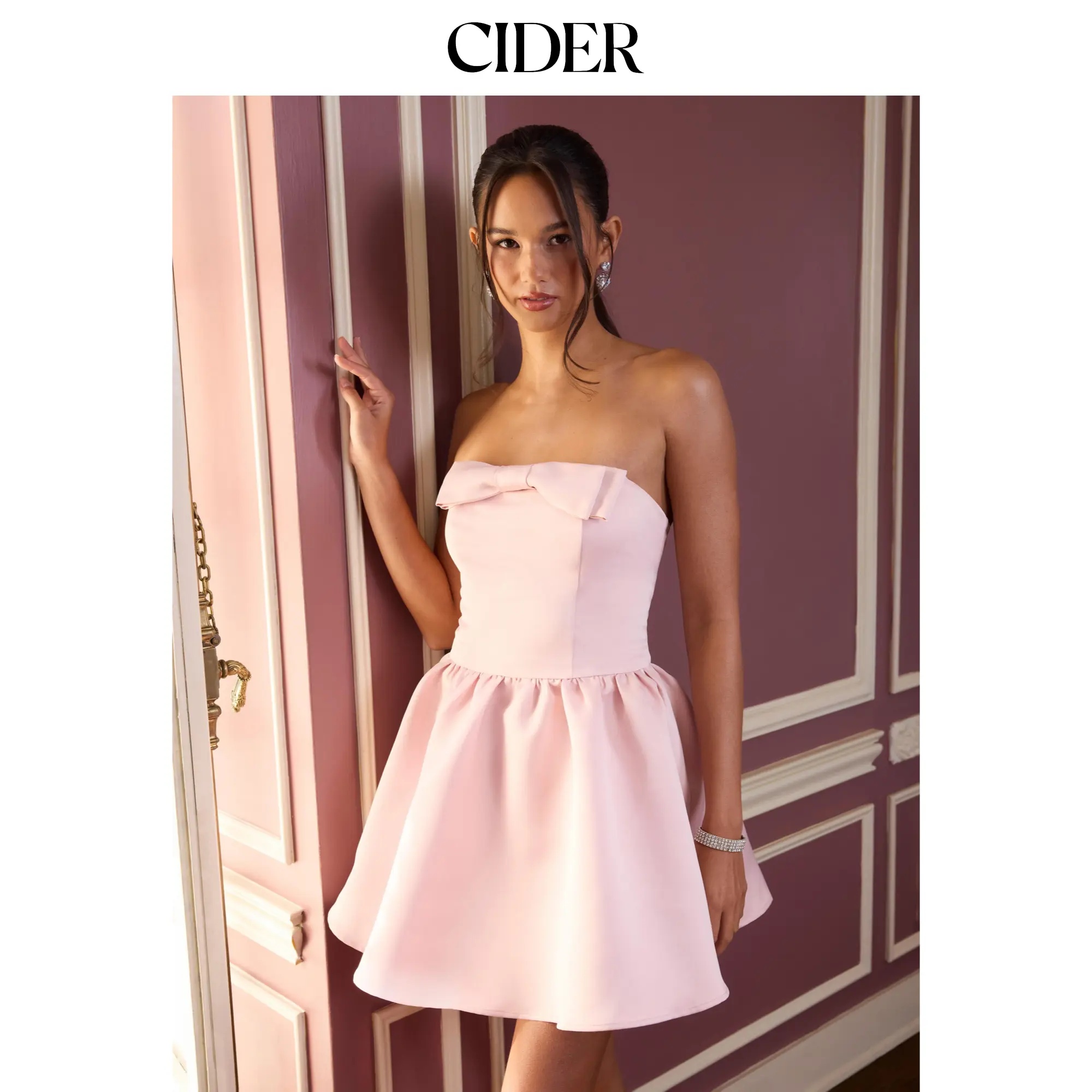Cider High Rise Bowknot Lace Up Flared  Mini Dress