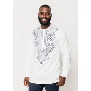 Dubaku Men's Traditional African Embroidery Shirt (White)