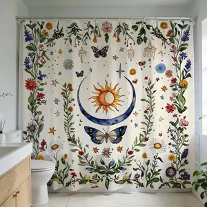 Bohemian Floral Shower Curtain, Adding Unique Charm to Bathrooms, Refreshing The Space with Home Decor, Bathroom Decoration Accessories, Suitable for Bathroom Upgrades and Renovation Projects, Blending Bathroom Aesthetics, Bathroom Supplies, Flowers