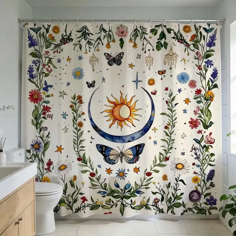 Bohemian Floral Shower Curtain, Home Decor Bathroom Accessories, Refreshing Bathroom Aesthetic Design, Boho Shower Curtains For Bathroom