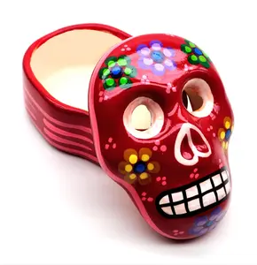 Ceramic, skull, storage box, storage container, Dia de Los Muertos, Halloween decor, artisan, handmade, colorful, jewelry container