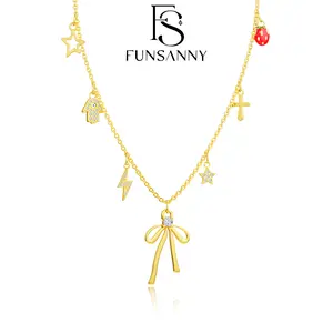 FUNSANNY Gold Necklace for Women Dainty Bow Necklace Layered Bow Pendant Chain Necklace Cute Small Tiny Bow Choker Trendy CZ Necklaces for Christmas