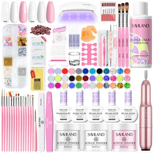 SAVILAND Essentials Acrylic Nail Kit – All-in-One Starter Set with Clear, White & Pink Acrylic Powder, EMA Monomer, Nail Drill & Full Tools for DIY Nail Extensions and Carving at Home