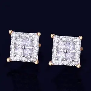 18K Gold Vacuum Plated Copper with 5A+ Sri Lanka Zircon 12mm Full Diamond Square Earrings for Women Men Luxury Jewelry Daily Wear Casual Fashion Gift Classic Hip Hop Simple Sporty Style