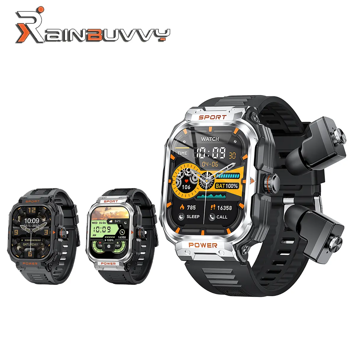 Rainbuvvy GT55 Sporty Casual Silicone Smartwatch - 2.01 inches AMOLED Touch Screen, IP67 Water-Resistant, Heart Rate & Calorie Tracker, 345mAh Battery, BT5.2 Bluetooth, Multi-Sports Modes, USB Charging, Compatible with Android & iOS