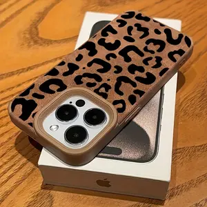 Phone Case: Vintage Leopard Print Synthetic Leather-like Phone Case, Matte Synthetic Leather Cover,  Soft Protective Case, , Suitable for 16/16 Plus/16 Pro/16 Pro Max/15/15 2 full protection iPhone  shockproof mobile junk cases🛍️ Lotus Design iphone 12