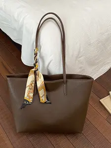 Elegant Women's Tote Bag, Faux Leather Shoulder Bag with Scarf, Waterproof Handbag for Office, Travel, Shopping, Daily Use