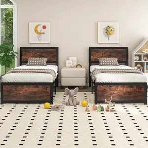 COSTWAY - Twin Size Bed Frame Metal with High Headboard and Mute Bars-Twin Size