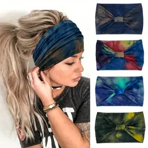 4PCS/PACK Bohemian Ethnic Style Colorful Tie Dye Elastic Knotting Wide Brimmed Headband, European and American Classic Women's Dress Hair Accessory Set