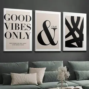 3-Piece Wood Frame Minimalist Inspirational Quote Wall Art Prints - Glossy Waterproof Ink Artwork, Modern Black and White Design, Box-Included Triple Panels Home Decor for Living Room, Kitchen