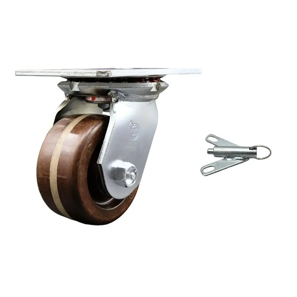 Service Caster SCC-35S420-PHRHT-BSL Heavy Duty Large Top Plate High Temperature Phenolic Swivel Caster with 4 x 2 in. Brown Wheel & Bolt on Swivel Lock - 800 lbs Capacity per Caster