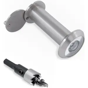 Door viewer, Peephole for Door, Door Peephole with Cover, Peephole with Rotating Cover, Wide Angel Peephole, Door viewer Adjustable for 1.97-3.54in with Drill bit (Satin Nickel)
