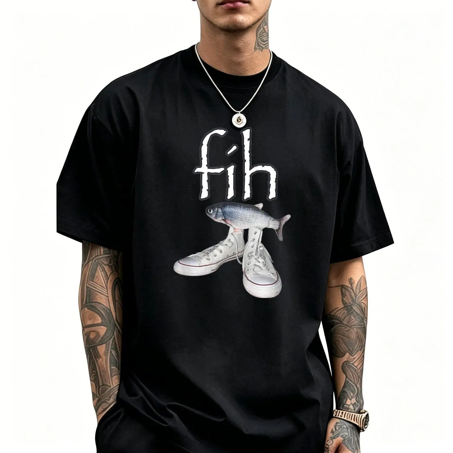 Men's Short Sleeve Sports T shirts with Fih Shoes Fish Funny Misspelled Fish Meme Fih Calling Humor Graphic Print Athletic Casual Fit Breathable  Top