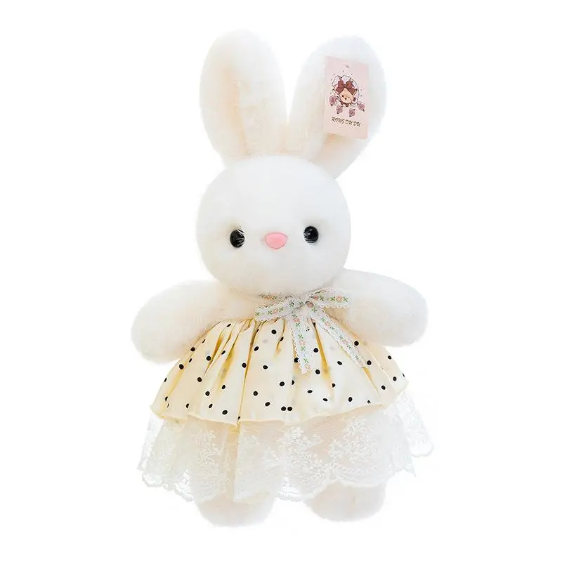 Kawaii White Lace Lolita Dress Bunny Stuffed Plush Toy Soft Fluffy Princess Rabbit Doll Sweet Aesthetic Animal Plushies Birthday Gift for Girls