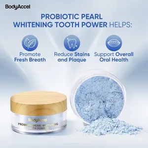 【BodyAccel】 Whitening Tooth Powder 1box/60g Natural Pearl Probiotic Tooth Deep Cleaning Freshens Breath Quadruple Whitening Power Fresh Mint + Natural Ingredients