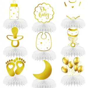 9 Pcs Platinum Baby Shower Honeycomb Centerpiece Decorations Table Decorations Oh Baby Party Decorations Baby Boy Girl Birthday Party Gender Reveal Party Decorations