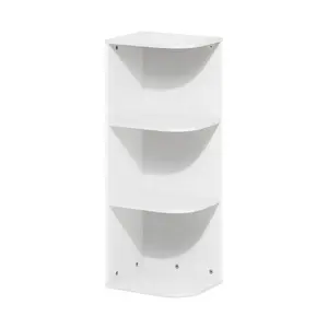 Modern Wood Wall Corner Bookshelf, 3-Tier PASIR Open Compact Decor Furniture, 9.3x12x31.5in Easy-Setup Indoor Shelving for Living Room, Home Office, White