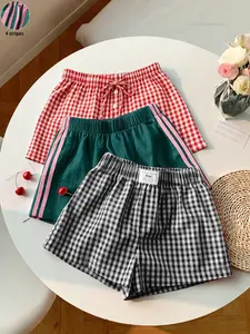 3 versatile summer shorts, loose-fit striped and plaid casual pants for daily wear, bohemian-style outfits, as well as outer-wear for home, everyday activities, vacations, street outings, and campus trends