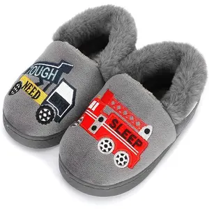 F-SOK02  Girls Cute Cartoon Slippers with Memory Foam Kids Plush Warm Winter House Shoes