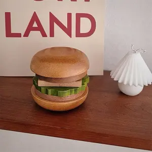 6PCS Hamburger Shape Teacup Tray 6 In 1 Solid Wood Coaster wooden magnetic tea mat home desktop ornaments
