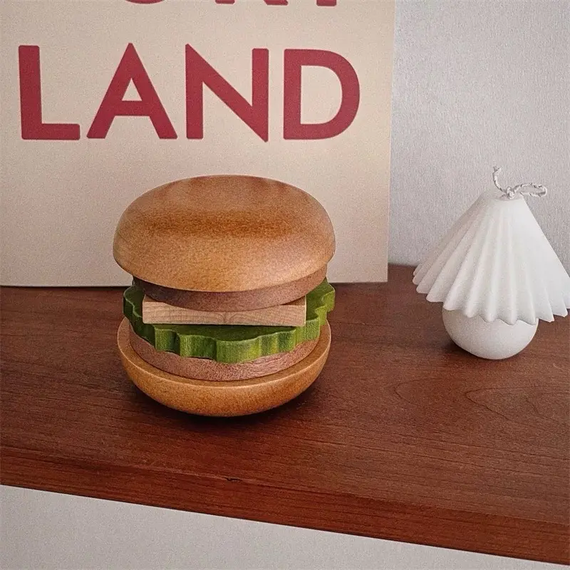 6PCS Hamburger Shape Teacup Tray 6 In 1 Solid Wood Coaster wooden magnetic tea mat home desktop ornaments
