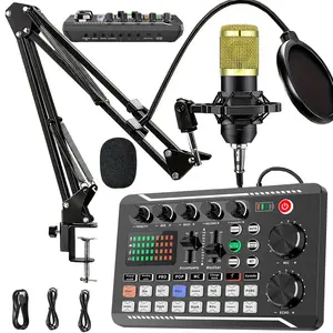 Deluxe F998 Live Sound Card Microphone Set, 16 Voice Effects, Wired Audio Mixer for PC & Mobile, Ideal for Podcasts, Gaming, Karaoke