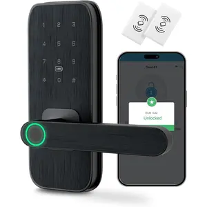 Fingerprint Door Lock with Handle for Bedroom, 5-in-1 Keyless Entry  Lock, TTLock App, Keypad, RFID Card & Key, Auto Lock, Guest Codes, Easy DIY Install for Front Door, Office, Airbnb