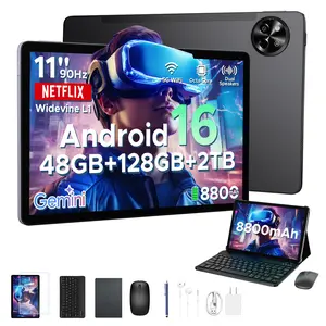 POCKAM P11 Newest 11 Inch Tablet, Android 16 Tablet with Gemini AI, 48GB RAM+128GB ROM/TF 2TB, T7250, 90Hz Display 8800mAh Tablets with Keyboard, Pen, 13MP+5MP, 3.5mm Headphone, 5G WIFI, Blue