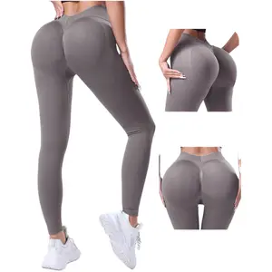 Women High Waist V Waist Seamless Yoga Leggings Solid Color Butt Lifting Workout Tights for Running Fitness Nine - Inch Sports Trousers