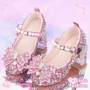 Girls' princess shoes in Silvery, elegantly host the catwalk, crystal flats for little girls, flower girl dress shoes, Youngsters's performance shoes.