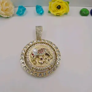 Elephant fashionable Pendant Rotable big size  gold-plated  clear stone's