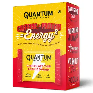 Quantum Energy Square Healthy Protein Energy Bars Chocolate Chip Cookie Dough 8Pk Snack - Organic Caffeine with Balanced Macronutrients, 10g Plant-Based Protein, Vegan, Gluten-Free, Non-GMO