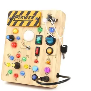 LED Busy Board for Toddlers 1-3,Montessori Sensory Toy with Key Switch and Plug, Light Up Wood Activity Switch Board for Fine Motor Skills, Educational Travel Toy Gift for 1 2 3 Year Old Boys Girls