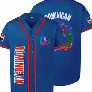 Dominican Flag T-Shirt Dominican Emblem Tee Embroidered V-Neck Short Sleeve Breathable Casual Sports Top Jersey Unisex