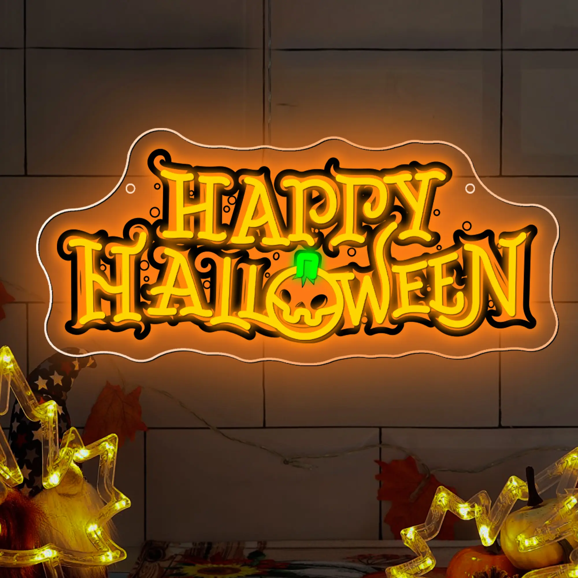 Halloween Neon Sign Led Pumpkin Neon Light for Wall Decor Dimmable Orange Neon Pumpkin Light for Bedroom, Bar, Kids Room,Halloween Party