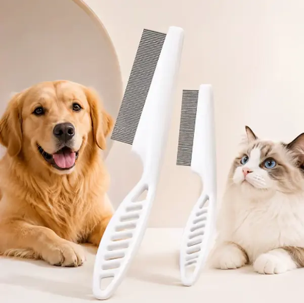 Pet Comb and Flea Comb Set (Suitable for Pets of All Sizes), Fine-Tooth Stainless Steel Grooming Comb, Removes Shed Hair, Eliminates Fleas and Lice, Prevents Hair Loss, Pet Supplies, Small and Large Sizes (2-Piece Set) sohochic