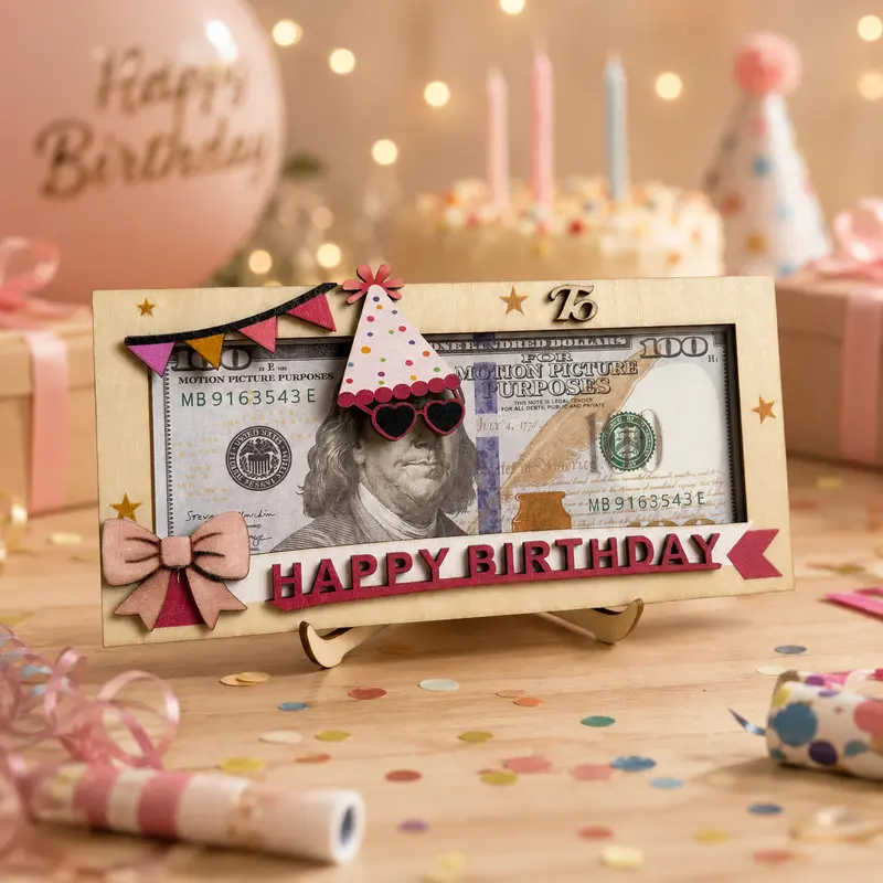 Birthday Money Holder, Wooden Cash Gift Box, Creative Birthday Gift for Kids, Teens, Women & Men