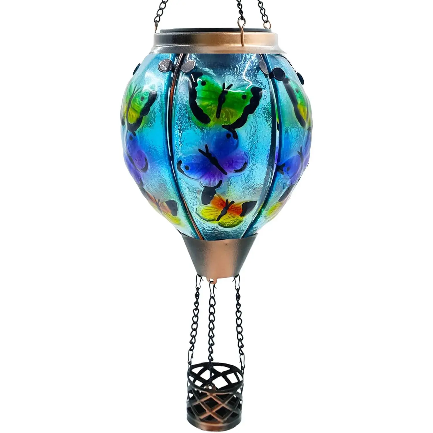 Glass Solar Hot Air Balloon Lantern with Flame  Garden Flickering Light Outdoor  for Yard Patio Tree Mother's Day , Butterfly