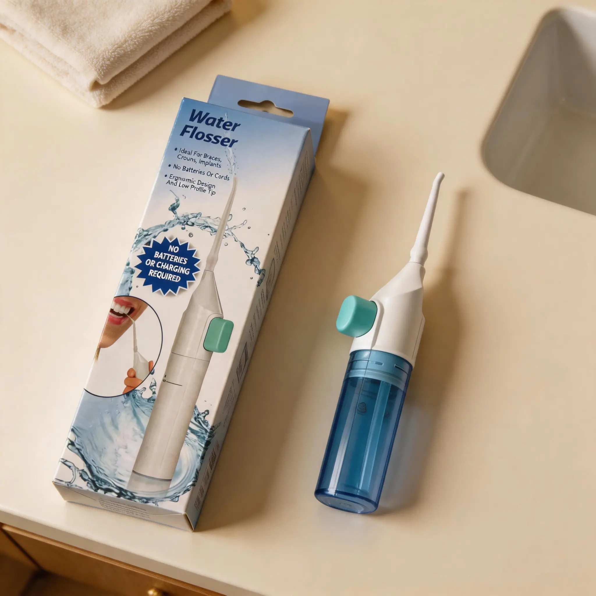 Portable Manual Oral Irrigator - No-Battery Water Flosser with Low Pressure Tip, Dental Floss, Orthodontic Compatibility, Deep Teeth & Gum Cleansing, Lightweight for Adults & Travel, Orthodontic Flossers, Gentle, Interdental Flosser