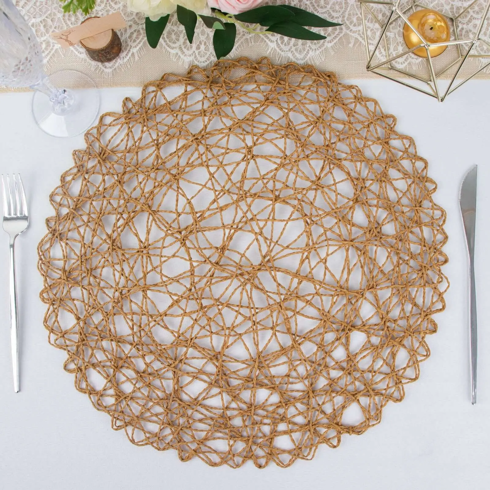 6-Pack Natural Woven Fiber Tableware, 15" Round Household Placemats - Disposable Dining Mats, Household Placemat