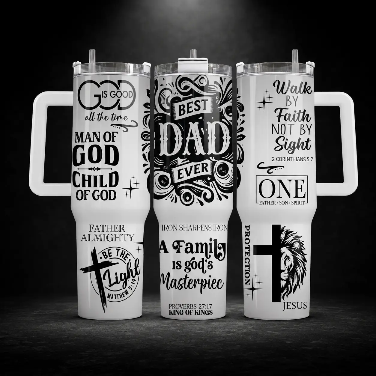 Christian Dad Tumbler 40oz 30oz, Man Of God Faith Based Cup, Best Dad Ever Religious Drinkware, Walk By Faith Jesus Cross Father’s Day Gift For Dad Husband Grandpa, Not Including The Straw Water Bottles Bottle